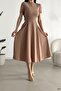 Taupe Short Sleeve Pocketed Long Crepe Dress - 2