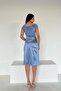 Blue Satin Fabric Boat Neck Slit Detail Midi Dress - 5