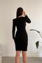 Black Double-breasted Collar Belted Slit Detail Long Sleeve Imported Crepe Fabric Dress - 5
