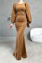 Brown Balloon Sleeve Fish Model Maxi Size Imported Crepe Fabric Dress - 6