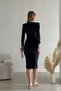 Black Sleeve Detail Midi-Length Velvet Long Sleeve Dress - 5