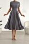 Gray Short Sleeve Pocket Long Crepe Fabric Dress - 2