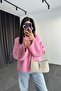 Pink Soft Bearded Yarn Wide Sleeve Detailed Knitwear Sweater