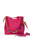 Women's Soft Leather 3-Compartment Handbag, Shoulder Bag with Scarf and Chain Accessories