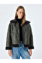 Faux Leather Short Oversize Biker Jacket with Faux Fur Plush Lining Pocket - 2