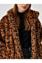 Plush Coat with Leopard Pattern, Zipper, Stand Collar and Pockets - 5