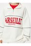 Oversize Sweatshirt with Half Zipper, College Print, Embossed - 5