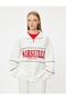 Oversize Sweatshirt with Half Zipper, College Print, Embossed - 3