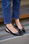 Black Patent Leather Women's Accessory Detailed Ballerinas - 4