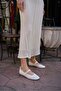 Beige Velvet Women's Blunt Toe Single Strap Ballerinas - 5