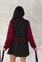 Women's Burgundy Leopard Pattern Sleeves Fur Belt Embroidery Embroidered Cashew Coat - 6