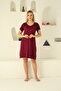 Women's Lapel Lace Short Sleeve Plus Size Burgundy Combed Nightgown - 2