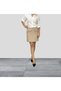 Silvery Beige Tweed Fabric Mini Length Front Trim Pocketed Buttoned Lined Lightweight A-Line Skirt - 2
