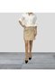 Silvery Beige Tweed Fabric Mini Length Front Trim Pocketed Buttoned Lined Lightweight A-Line Skirt - 3
