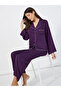 Solid Piped Button Through Shirt & Pyjama Set