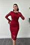 Full Lace Fabric Ruffled Sleeve Pencil Dress - RED - 4