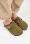 {Zeta 2 Fur) Women's Genuine Leather Belted Buckle Sabo Khaki Slippers - 3