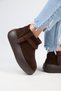 (Azura Mini) Women's Genuine Leather Brown Boots with Fur Inside and Fur Strips - 5