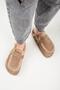 (Ecemi Platform) Women's Genuine Leather Fur-Trimmed Loafers Platform Taupe Slipper - 7