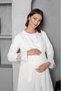 1035 Special Design Maternity 3-Piece Dressing Gown and Pajama Set with Feather Detail on the Sleeve and Lace Detail