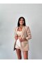 Lined Women's Blazer Jacket with Strap Sleeves Without Buttons