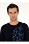Navy Blue Slim Fit Crew-Neck Wool Knit Sweater 50291586-VR033 - 2
