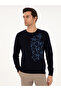 Navy Blue Slim Fit Crew-Neck Wool Knit Sweater 50291586-VR033 - 3