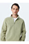 Long Sleeve Cotton Blended Basic Half Zipper Sweatshirt - 2