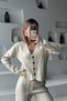 Women's Stylish Striped Detailed Vest Cardigan Palazzo Pants Top and Bottom Double Knitwear Set - Ecru