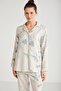 Women's Long Sleeve Front Button Beige Pajamas Suit C6T1N6O2