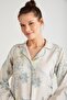 Women's Long Sleeve Front Button Beige Pajamas Suit C6T1N6O2 - 3
