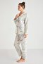 Women's Long Sleeve Front Button Beige Pajamas Suit C6T1N6O2 - 4