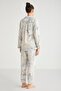 Women's Long Sleeve Front Button Beige Pajamas Suit C6T1N6O2 - 5