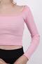 Pink Square Collar Striped Cropped Blouse 9904 - 4