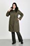 Women's Khaki Water Resistant Long Bondit Fabric Wool Inside Plus Size Coat