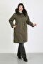 Women's Khaki Water Resistant Long Bondit Fabric Wool Inside Plus Size Coat - 3