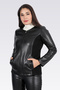 50074 Black Knitted Fabric Combined Leather Jacket - 3