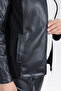 50074 Black Knitted Fabric Combined Leather Jacket - 5