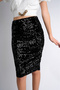 Sequin Lined Pencil Skirt - 60 cm Length Evening Dress Skirt Stretchy Sequin Skirt Black - 3