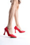 Red Leather Heeled Women's Shoes Lf100