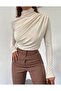 Women's Stand Collar Shoulder and Waist Gathered Long Sleeve Blouse - 2