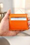 Orange Card Holder Luck Peace Prosperity Vegan Leather Card Holder