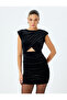 Mini Velvet Dress with Crew Neck Drape Detail Window Detail