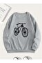 Men's Bicycle Printed Sweatshirt Oversize Casual Gray Black Sweatshirt