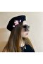 Black Handmade Pink Pearl Floral French Painter Beret and Fingered Gloves Set - Gift - 4
