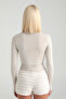 Beige Color Cotton Boat Neck Blouse - 5
