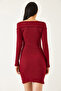 Women's Burgundy Collar Cross Patterned Long Dress 2448 60261203 - 7