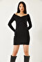 Women's Black Collar Cross Patterned Long Dress 2448 60261203 - 6
