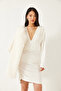 Women's White Dress with Gathered Sides 0180 60261108 - 6