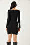 Women's Black Collar Cross Patterned Long Dress 2448 60261203 - 8